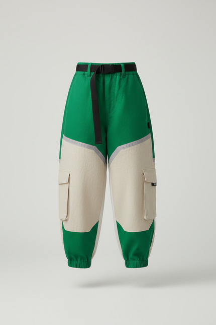 Pantalon Baggy Vert Crème Réfléchissant Cargo Enfant - Multicolore Toile - vue 3