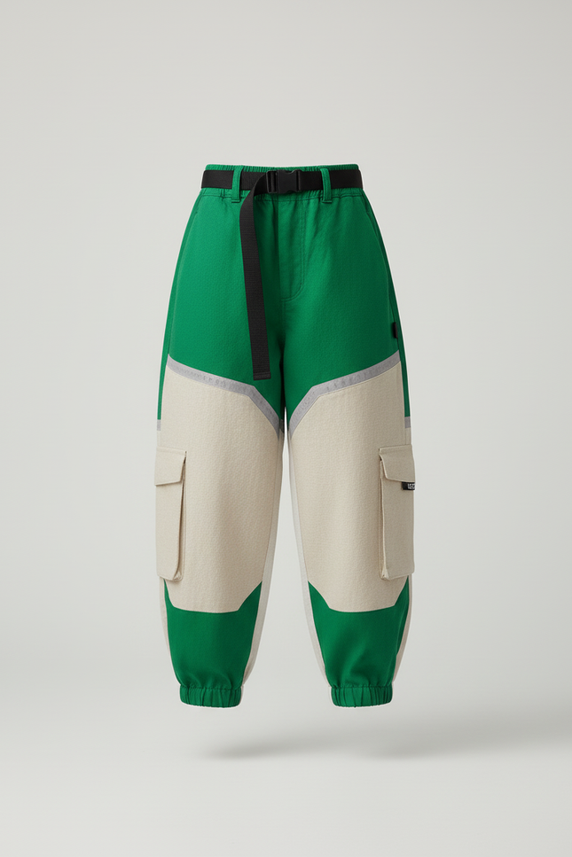 Pantalon Baggy Vert Crème Réfléchissant Cargo Enfant - Multicolore Toile - vue 3