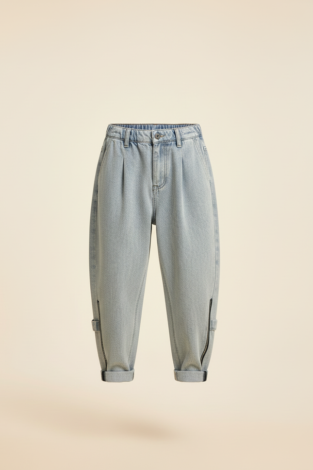 Pantalon Baggy Jean Bleu Clair Ample Zippé Enfant - vue 3