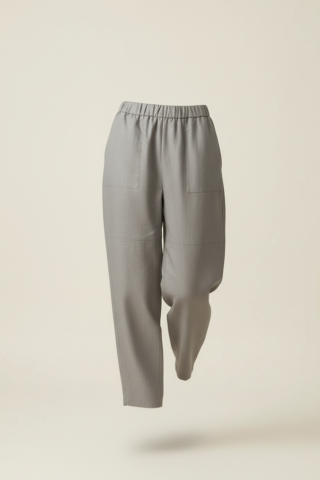 Pantalon Baggy Gris Ample Taille Élastique Femme - Lin - vue 3