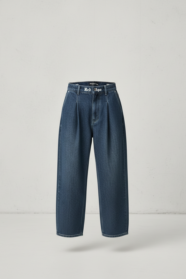 Pantalon Baggy Denim Large Plissé Décontracté - Bleu Jean - vue 3