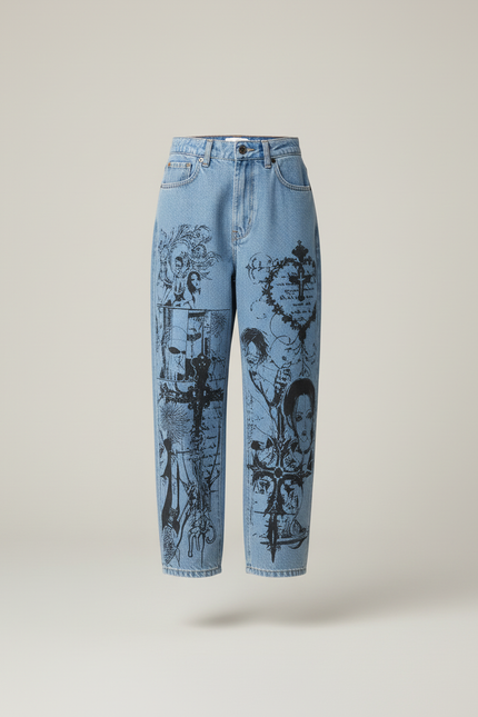 Pantalon Baggy Jean Clair Imprimé Manga Unisexe Décontracté - Bleu - vue 3