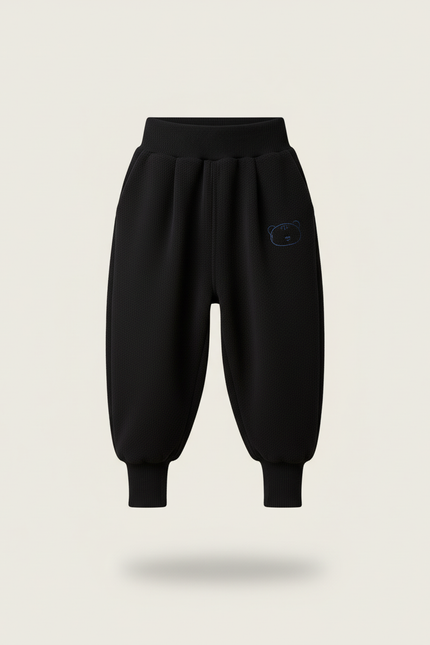 Pantalon Baggy Noir Molletonné Ample Brodé Enfant - vue 3