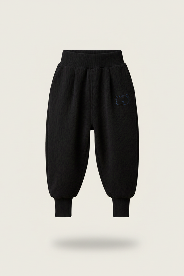 Pantalon Baggy Noir Molletonné Ample Brodé Enfant - vue 3