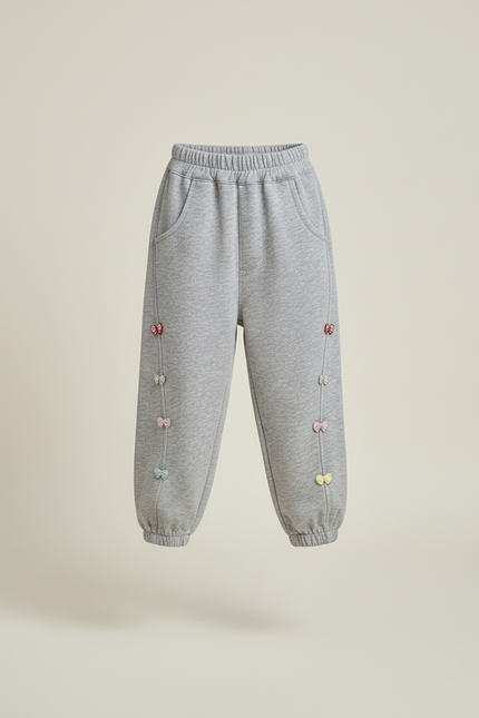 Pantalon Baggy Gris Coton Ample Nœuds Enfant - Molleton - vue 3