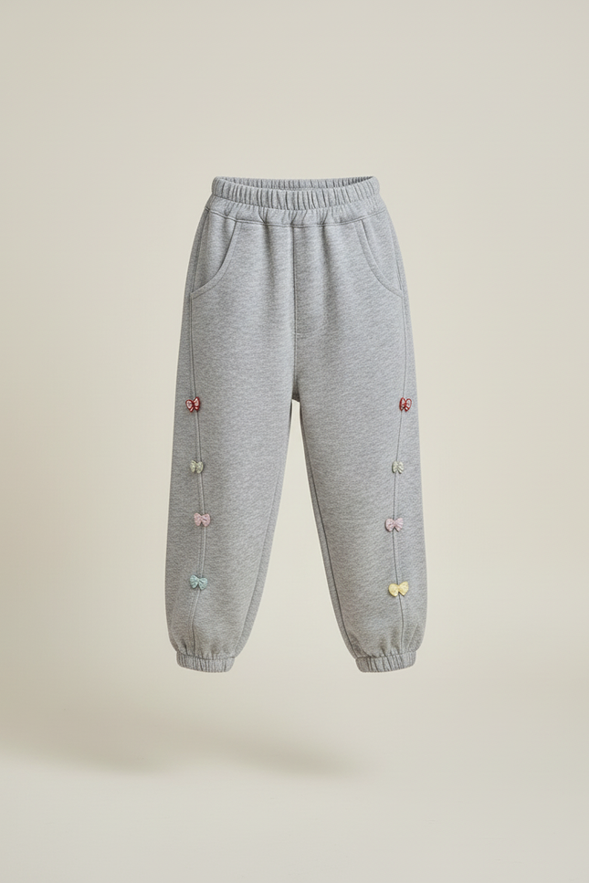 Pantalon Baggy Gris Coton Ample Nœuds Enfant - Molleton - vue 3
