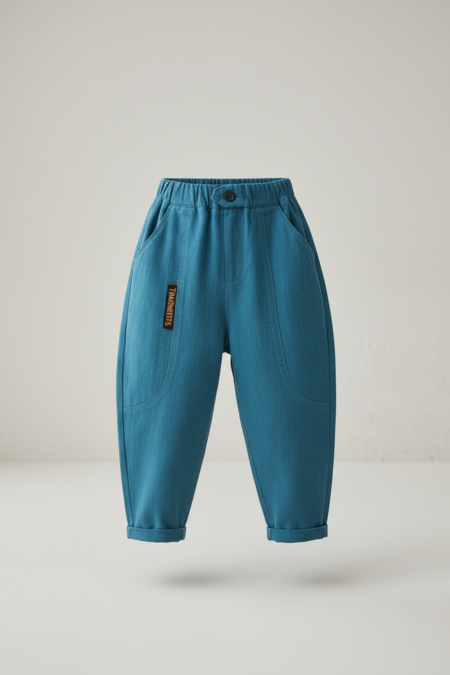 Pantalon Baggy Bleu Coton Ample Décontracté Enfant - vue 3