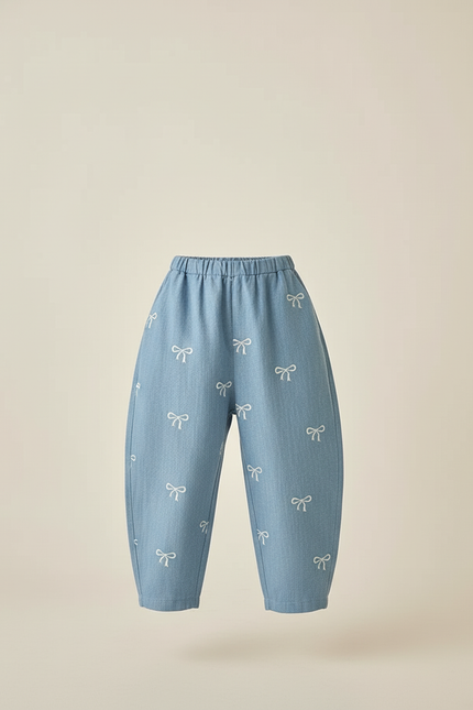 Pantalon Baggy Denim Bleu Nœuds Brodés Ample Enfant - Jean - vue 3