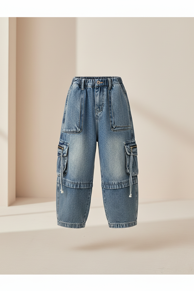 Pantalon Baggy Jean Bleu Cargo Ample Garçon - vue 3