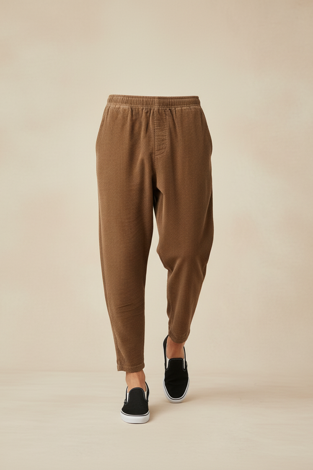 Pantalon Baggy Marron Côtelé Ample Décontracté Homme - Cordé - vue 3