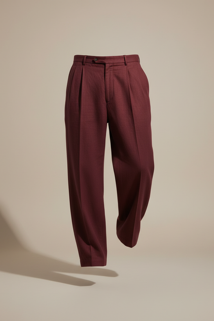 Pantalon Baggy Bordeaux Plissé Ample Élégant Homme - Lin - vue 3