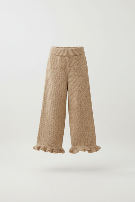 Pantalon Baggy Marron Tricoté Ample Texturé Fille - Maille - vue 3