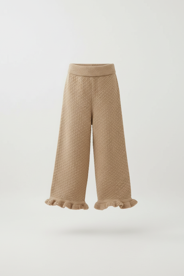 Pantalon Baggy Marron Tricoté Ample Texturé Fille - Maille - vue 3