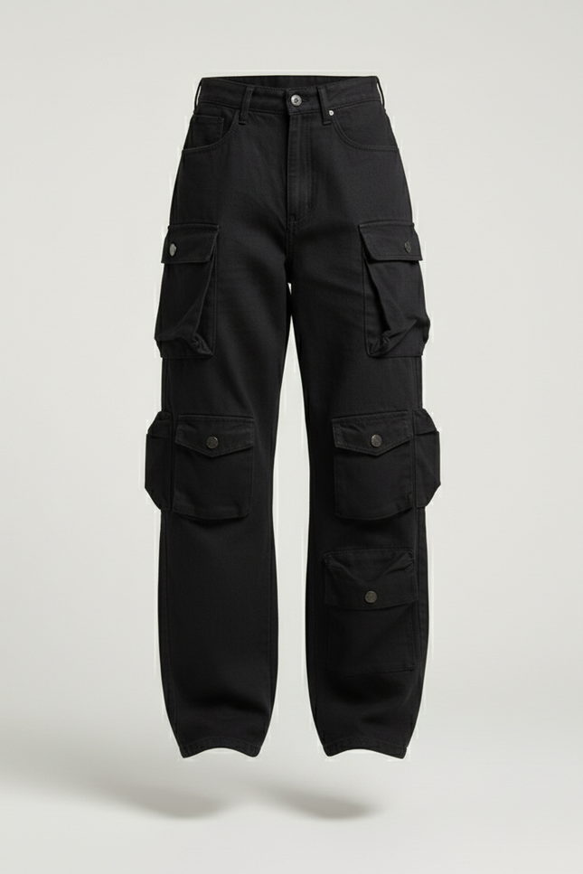 Pantalon Baggy Noir Cargo Large Multi-poches Décontracté - Toile - vue 3