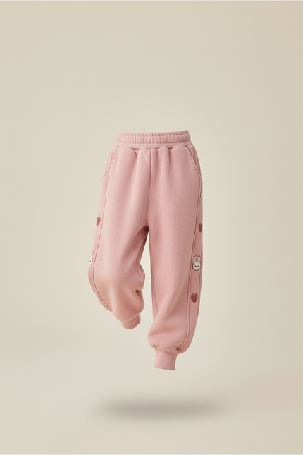 Pantalon Baggy Rose Velours Lapin Cœurs Hiver - Molleton - vue 3