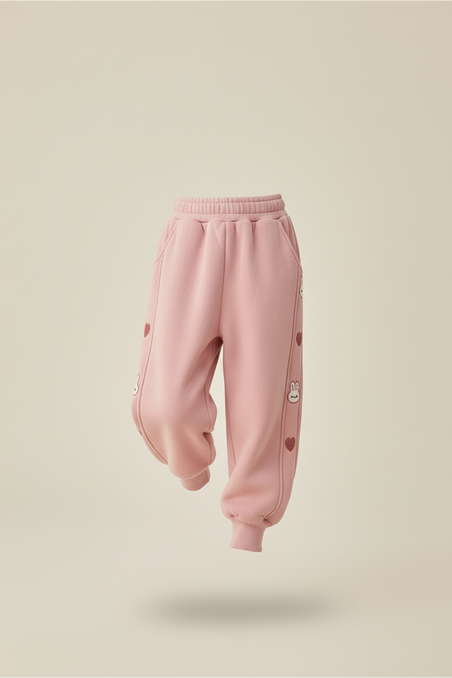 Pantalon Baggy Rose Velours Lapin Cœurs Hiver - Molleton - vue 3