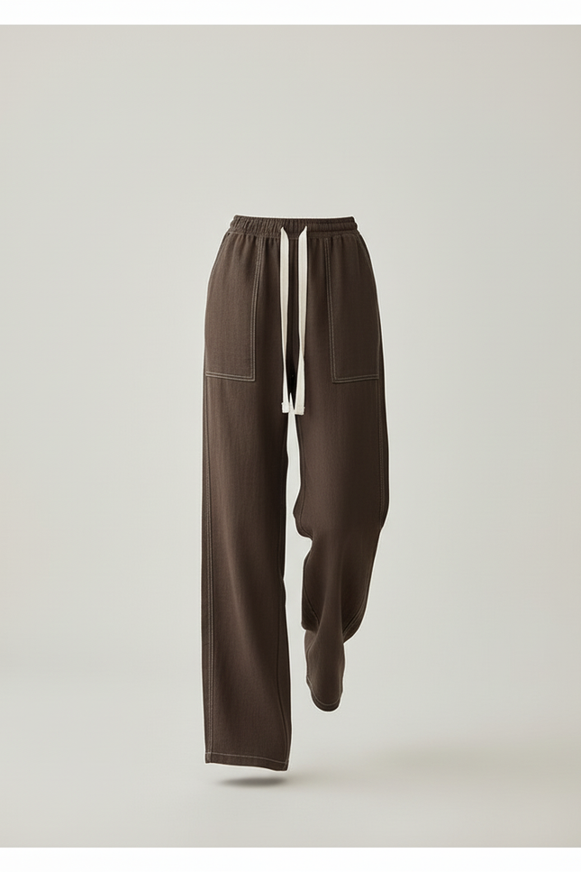 Pantalon Baggy Marron Ample Cordon Décontracté Femme - Coton - vue 3