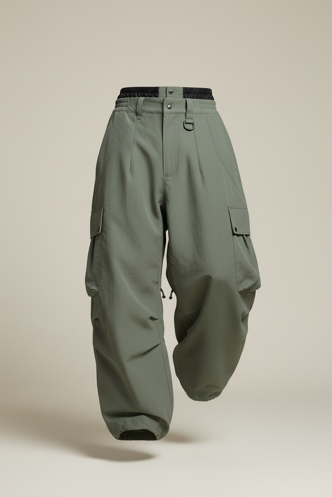 Pantalon Baggy Vert Kaki Ample Cargo Plissé Homme - Polyester - vue 3
