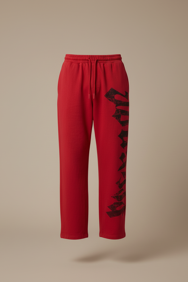 Pantalon Baggy Rouge Imprimé Coton Décontracté Homme - Molleton - vue 3