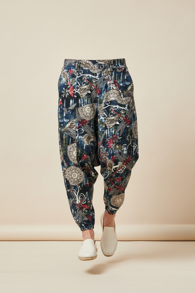 Pantalon Baggy Harem Coton Lin Floral Homme - Multicolore - vue 3