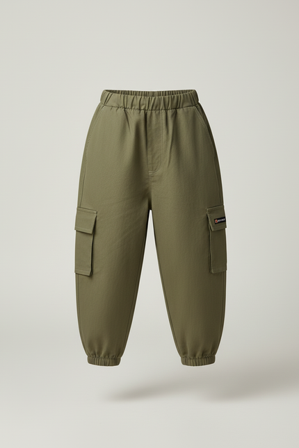 Pantalon Baggy Cargo Vert Olive Garçon Décontracté - Kaki Toile - vue 3