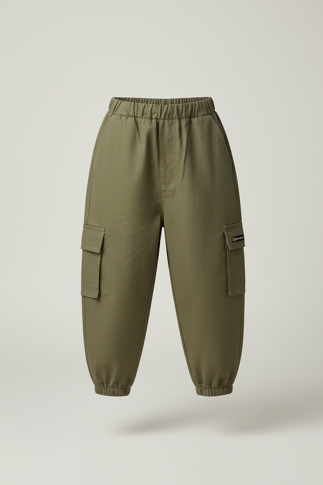 Pantalon Baggy Cargo Vert Olive Garçon Décontracté - Kaki Toile - vue 3