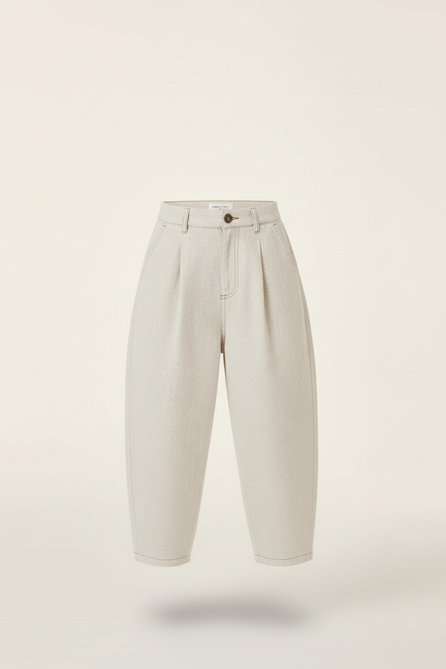 Pantalon Baggy Beige Lin Plissé Ample Garçon - vue 3