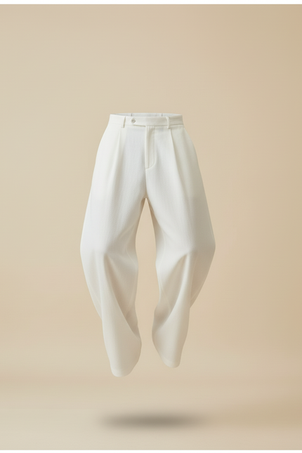 Pantalon Baggy Blanc Ample Lin Plissé Homme - vue 3