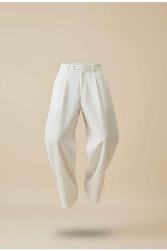 Pantalon Baggy Blanc Ample Lin Plissé Homme - vue 3