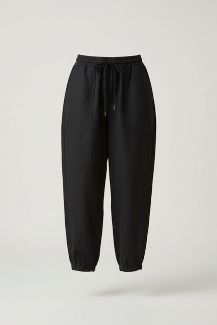 Pantalon Baggy Noir Lin Ample Cordon Confortable Femme - vue 3