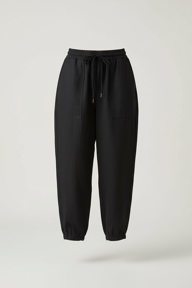 Pantalon Baggy Noir Lin Ample Cordon Confortable Femme - vue 3