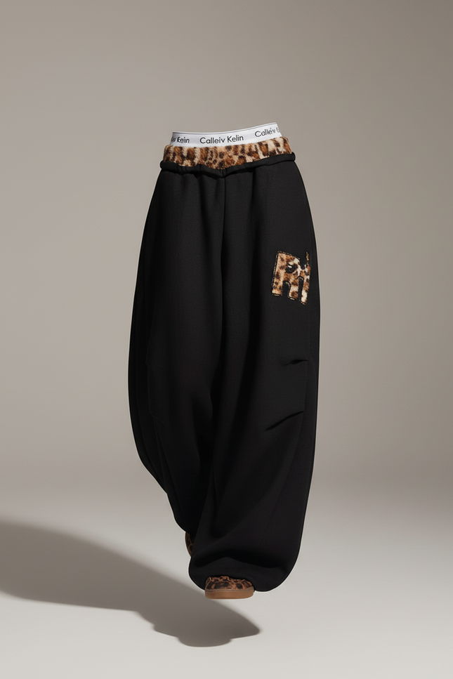 Pantalon Baggy Noir Ample Léopard Décontracté Femme - Molleton - vue 3