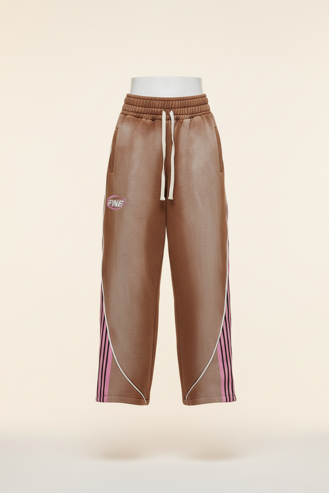 Pantalon Baggy Marron Rayures Roses Ample Sport - Molleton - vue 3