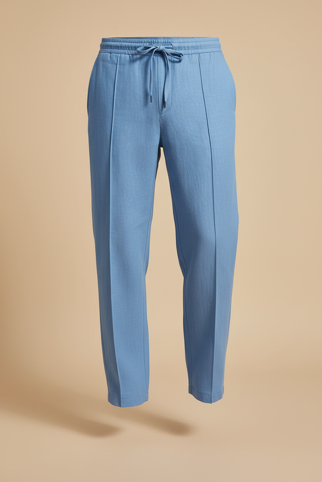 Pantalon Baggy Bleu Ciel Ample Cordon Décontracté Homme - Lin - vue 3