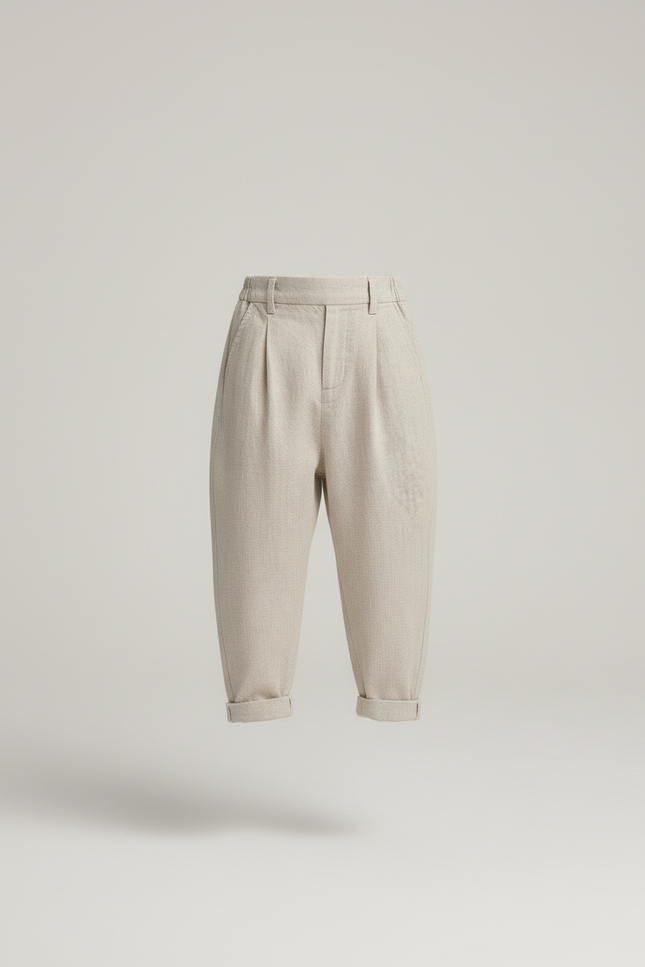Pantalon Baggy Beige Plissé Ample Lin Enfant - vue 3