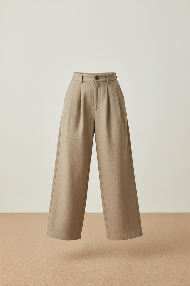 Pantalon Baggy Kaki Ample Plissé Décontracté Enfant - Lin - vue 3