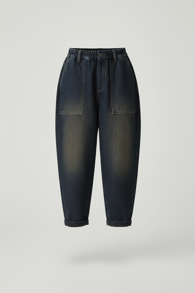 Pantalon Baggy Denim Ample Décontracté Enfant Élastique - Marine Jean - vue 3