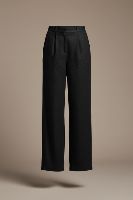 Pantalon Baggy Noir Lin Plissé Large Élégant Femme - vue 3