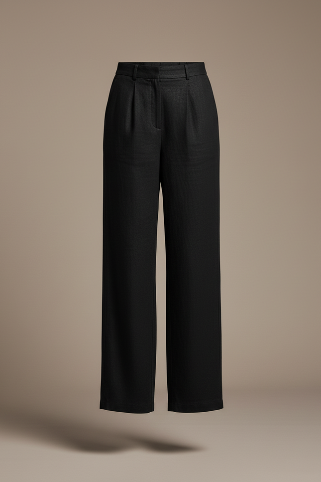 Pantalon Baggy Noir Lin Plissé Large Élégant Femme - vue 3