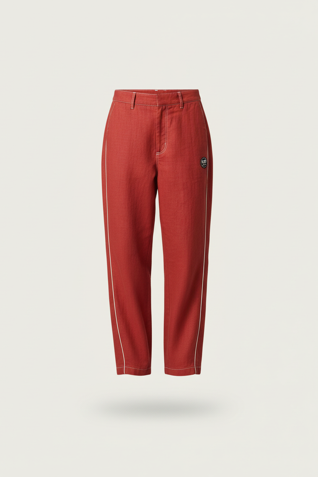 Pantalon Baggy Rouge Ample Coton Décontracté Rayures Blanches - vue 3
