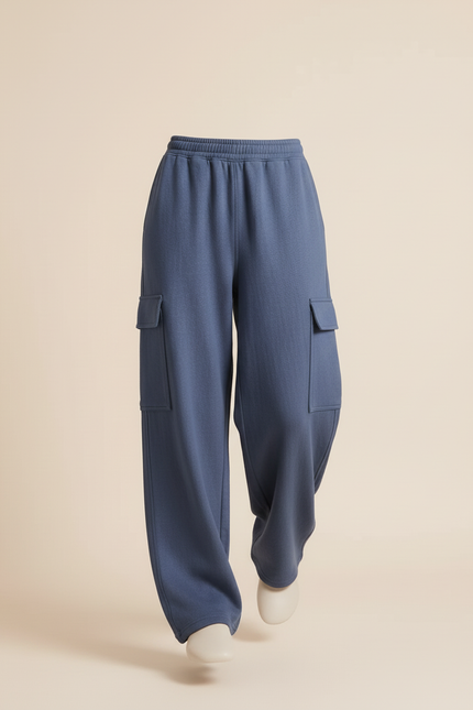 Pantalon Baggy Bleu Cargo Ample Molleton Décontracté - vue 3