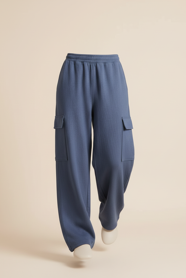 Pantalon Baggy Bleu Cargo Ample Molleton Décontracté - vue 3