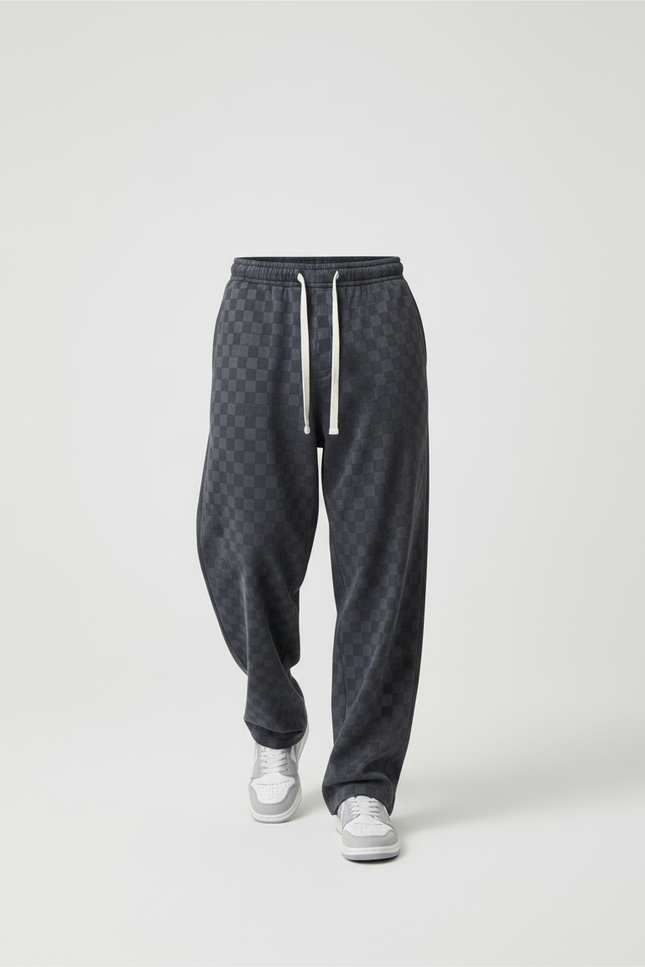 Pantalon Baggy Carreaux Velours Gris Ample Décontracté - vue 3
