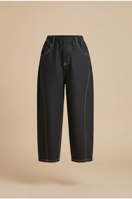 Pantalon Baggy Noir Denim Ample Couture Contraste Enfant - Jean - vue 3
