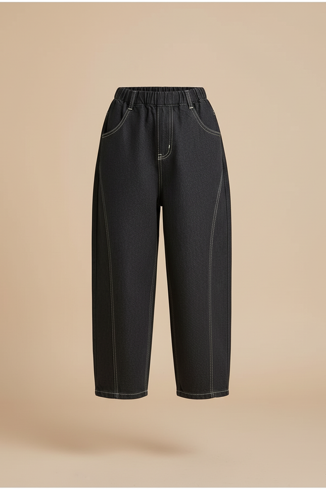 Pantalon Baggy Noir Denim Ample Couture Contraste Enfant - Jean - vue 3