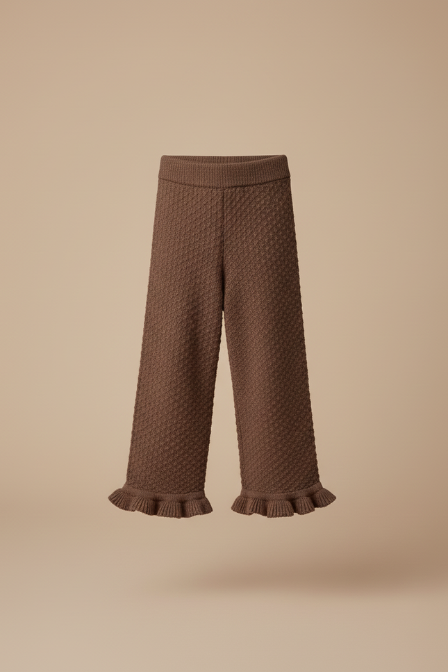 Pantalon Baggy Marron Tricoté Ample Volants Fille - Maille - vue 3