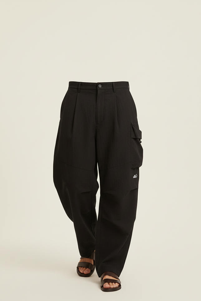 Pantalon Baggy Noir Cargo Plissé Ample Homme - Polyester - vue 3