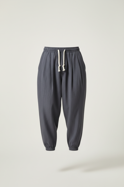Pantalon Baggy Gris Foncé Lin Ample Cordon Homme - vue 3