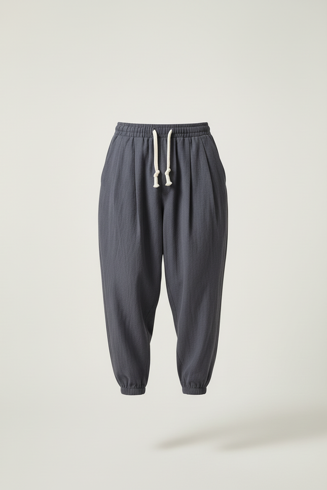 Pantalon Baggy Gris Foncé Lin Ample Cordon Homme - vue 3