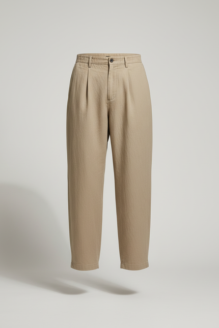 Pantalon Baggy Beige Ample Plissé Décontracté - Lin - vue 3